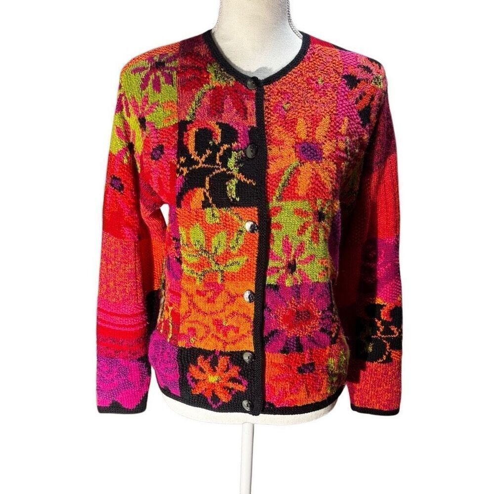 Springy Fisher Hill Pink Floral Hand Knit Y2K Vintage Sweater